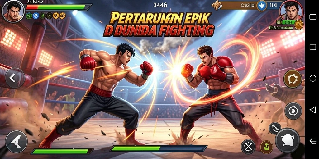Screenshot menunjukkan aksi pertarungan seru di 3446 dengan karakter menarik.