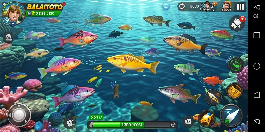 Gameplay BALAITOTO menampilkan aksi seru memancing ikan.