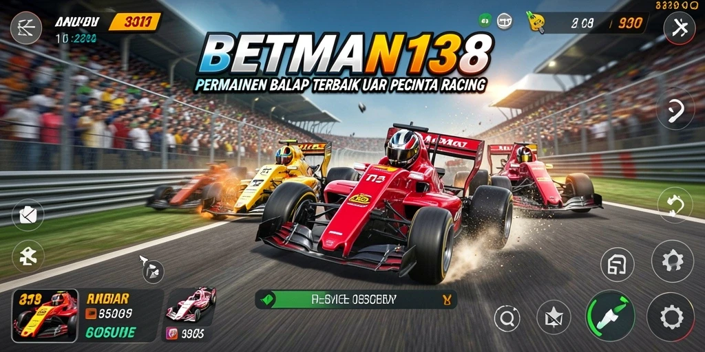 Screenshot BETMAN138 menampilkan aksi balap dengan mobil yang melaju kencang.