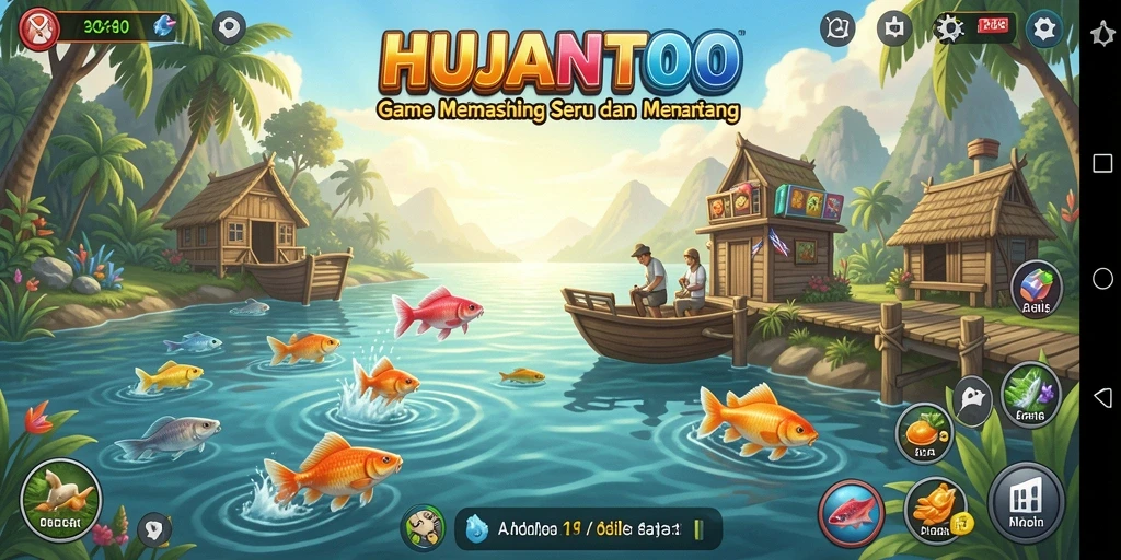 Screenshot gameplay HUJANTOTO dengan suasana memancing yang menawan.