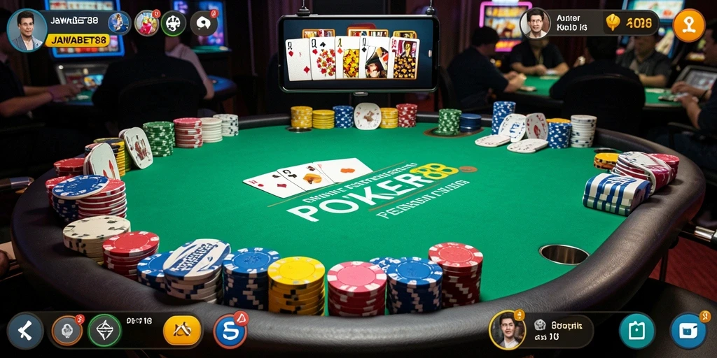 Tampilan gameplay poker yang seru dan menegangkan di JAWABET88.
