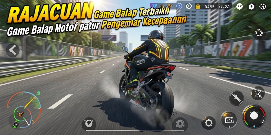 Gameplay RAJACUAN dengan aksi balap motor yang mendebarkan.