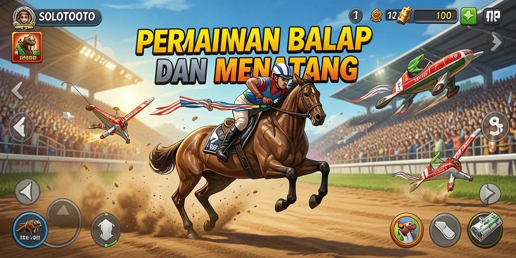 Tampilan gameplay SOLOTOTO menampilkan balapan yang intens dan mobil yang beragam.