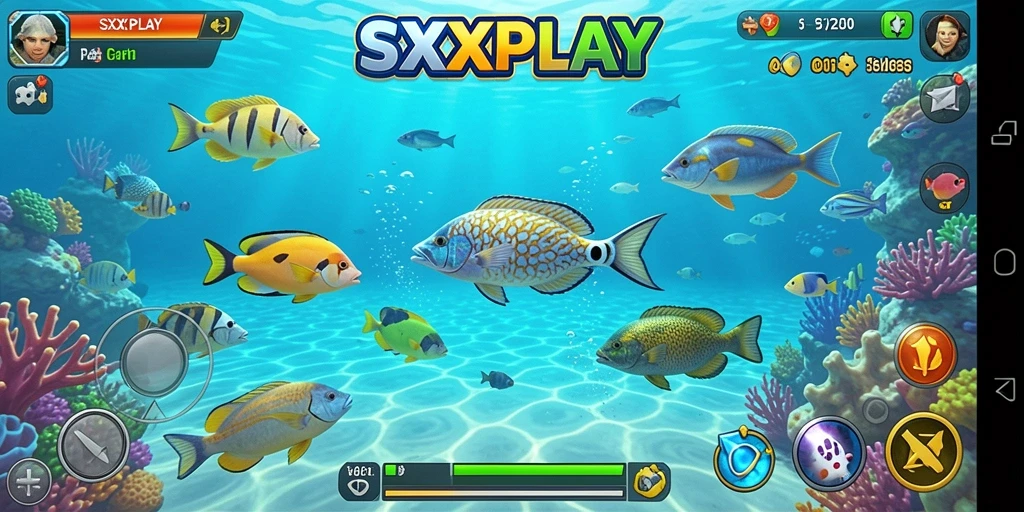Gameplay seru SXXPLAY saat menembak ikan di lautan.
